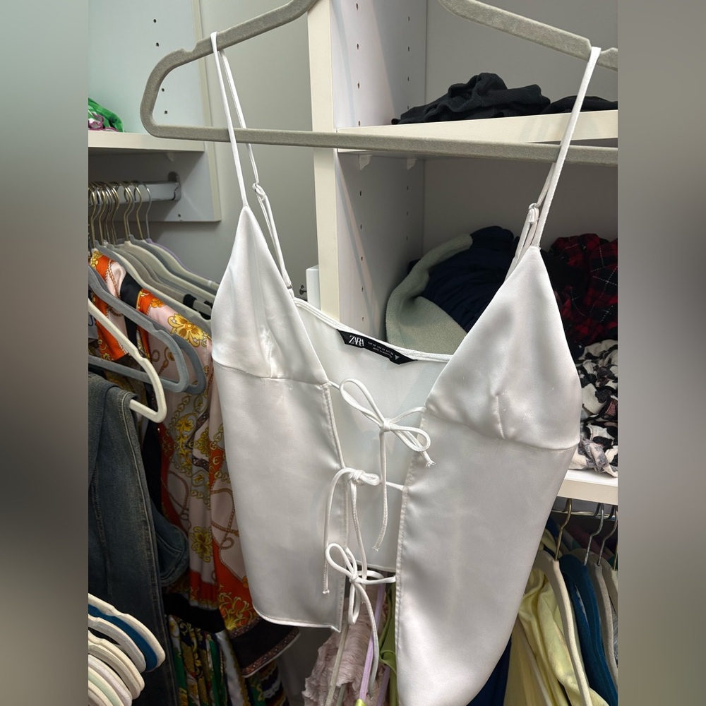 Zara White Satin Lace-Up Chemise